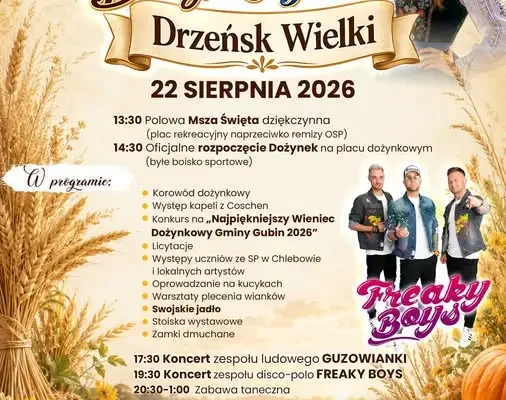 Dożynki Gminne w Drzeńsku Wielkim – święto plonów już 22 sierpnia