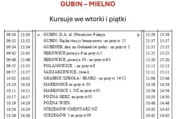 Nowe rozkłady jazdy autobusów powiatowych – sprawdź trasę Gubin–Mielno