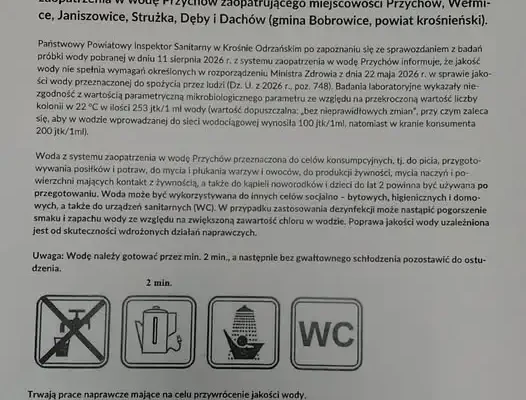 Gmina Bobrowice: badania wody w sześciu miejscowościach