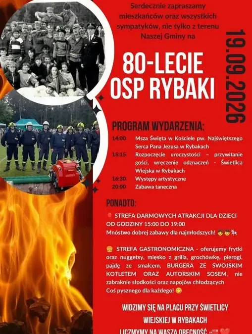 Jubileusz 80-lecia OSP Rybaki – dziś wielkie święto strażaków i mieszkańców
