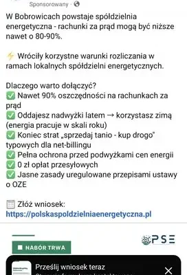 Ostrzeżenie przed oszustwem: fałszywa „Polska Spółdzielnia Energetyczna” podszywa się pod Gminę Bobrowice