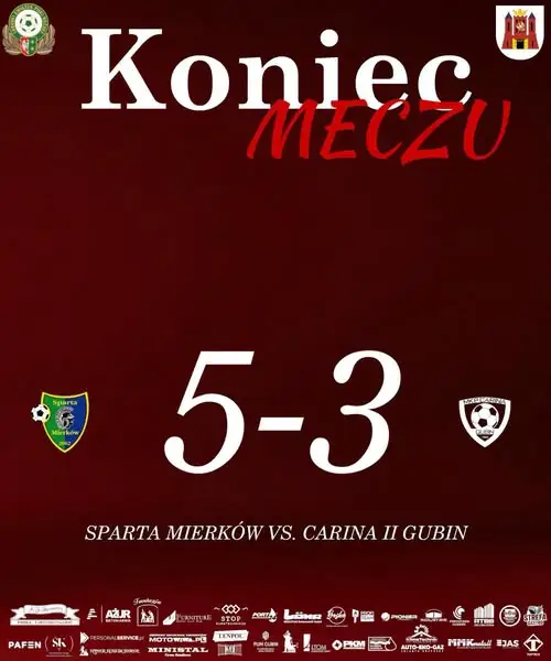 Carina II Gubin przegrywa wyjazdowy mecz ze Spartą Mierków 3:5