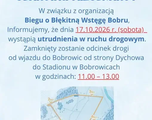Utrudnienia w ruchu w Bobrowicach 17 października – Bieg o Błękitną Wstęgę Bobru
