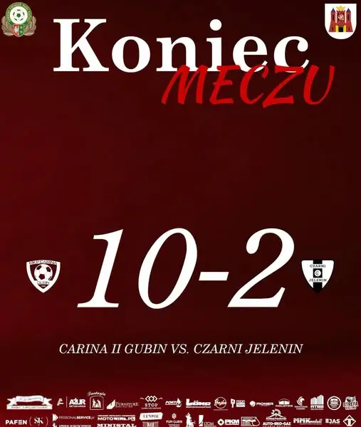 Carina II Gubin rozgromiła Czarnych Jelenin 10:2. Trzy punkty zostają w Gubinie