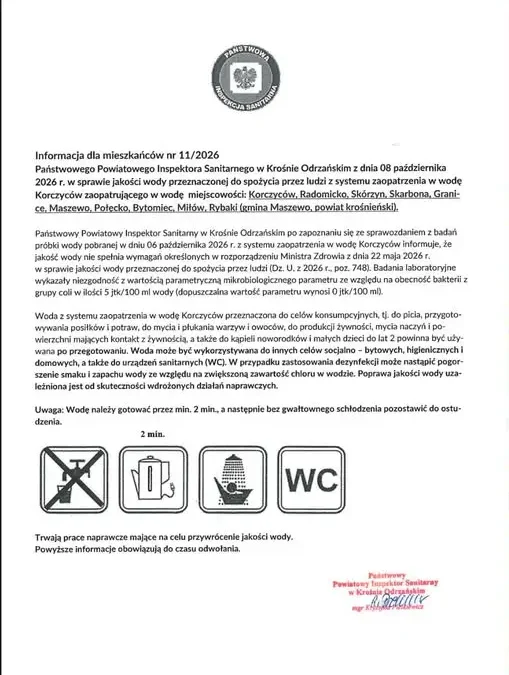 Uwaga! Woda z kranu w kilku miejscowościach gminy Maszewo wymaga gotowania