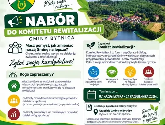 Gmina Bytnica szuka kandydatów do Komitetu Rewitalizacji – nabór trwa do 14 października